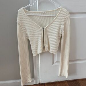 Garage Cream Ribbed Crop Sweater